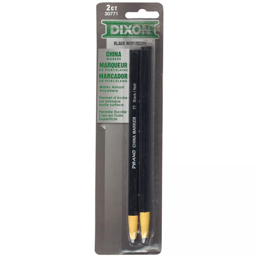 Jayhawk CM-2K Washable China Markers/Grease Pencils - Black - 2/Pack