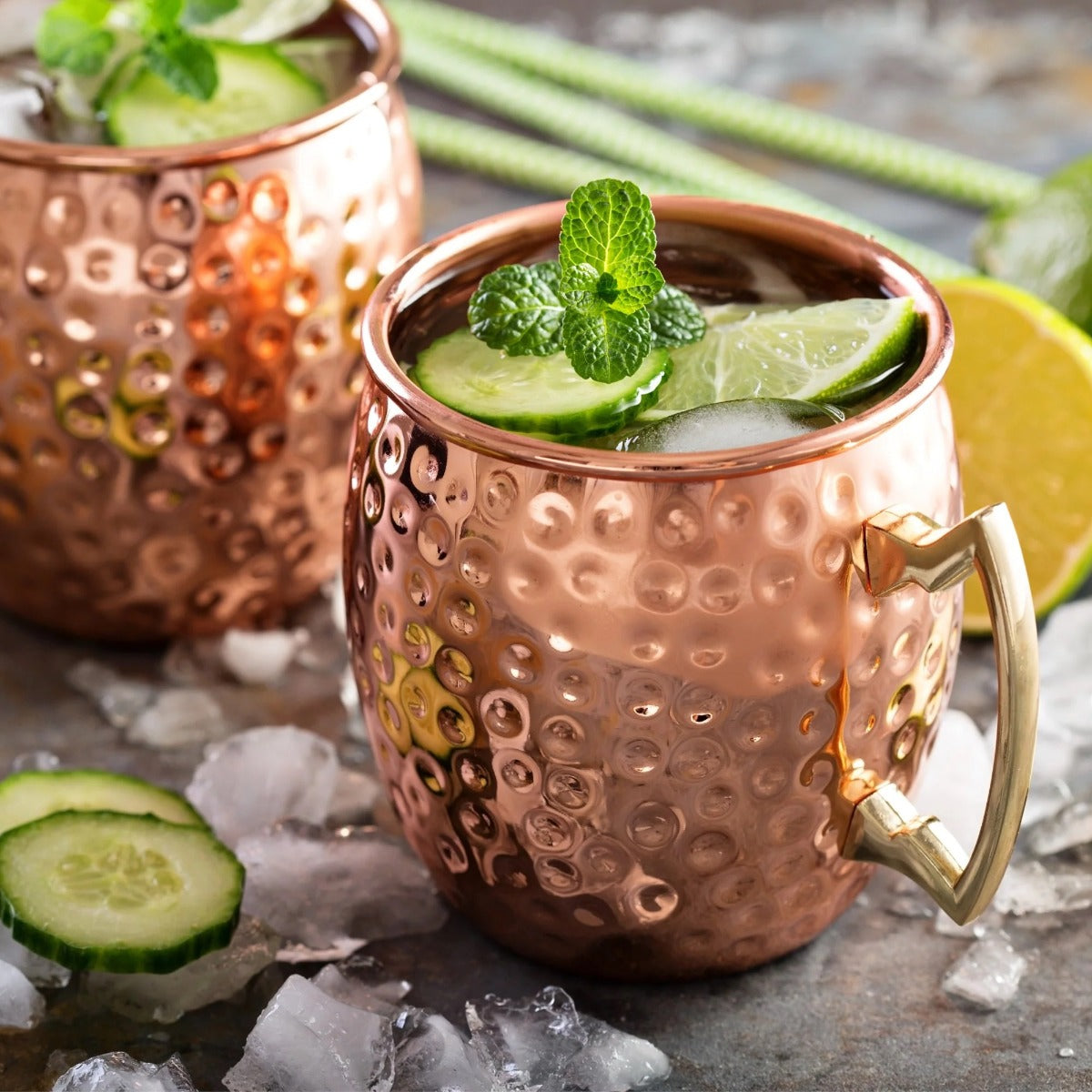 Winco CMM-20H Hammered Copper Moscow Mule Mug with Brass Handle 20 oz. - 12/Case