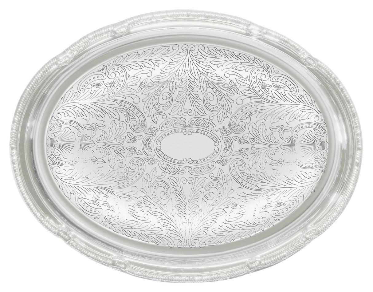 Winco CMT-1420 Chrome-Plated Octagonal Serving Tray with Gadroon Edge and Traditional Engraving 20" x 14" - 24/Case