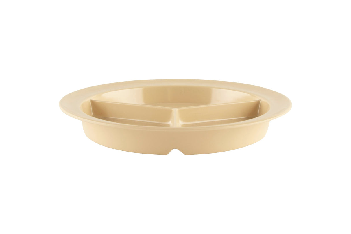 GET CP-530-T SuperMel Melamine 3-Compartment Plate 9" x 3/4" Deep - Tan - 12/Case