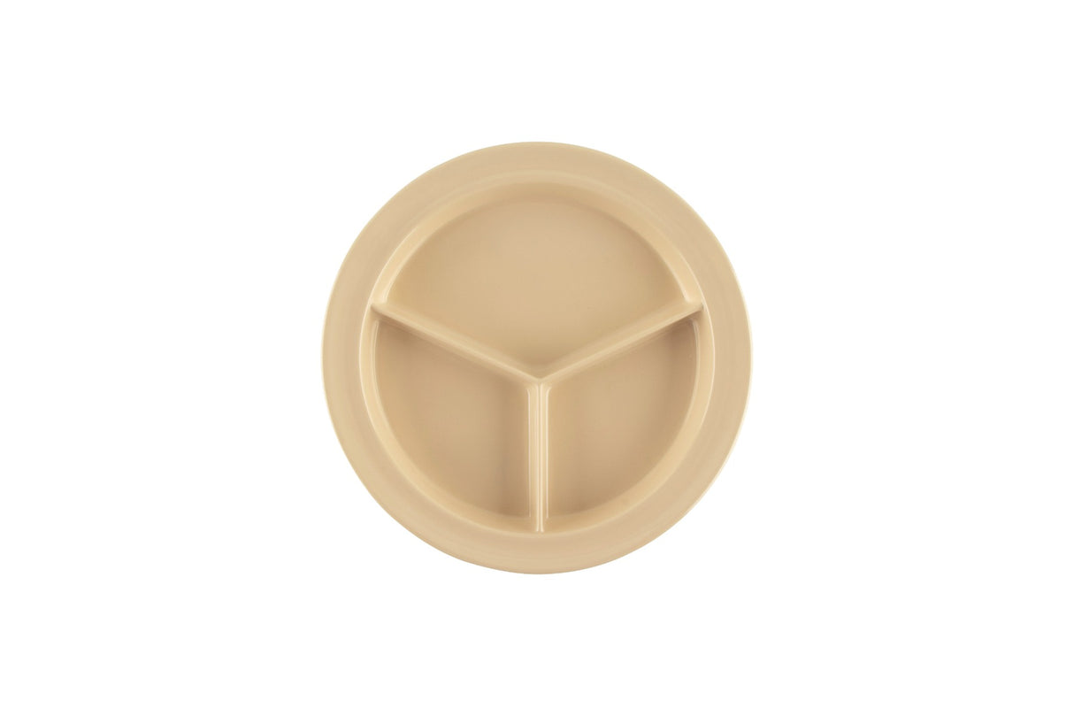 GET CP-530-T SuperMel Melamine 3-Compartment Plate 9" x 3/4" Deep - Tan - 12/Case
