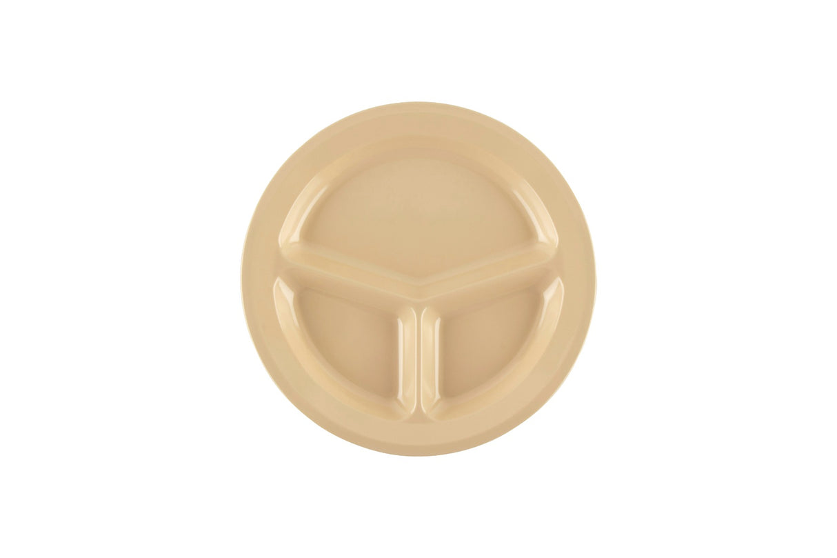GET CP-532-T SuperMel Melamine 3-Compartment Plate 11" - Tan - 12/Case