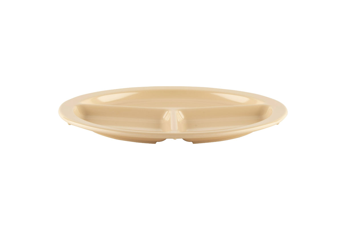 GET CP-533-T SuperMel Melamine 3-Compartment Plate 10" - Tan - 12/Case