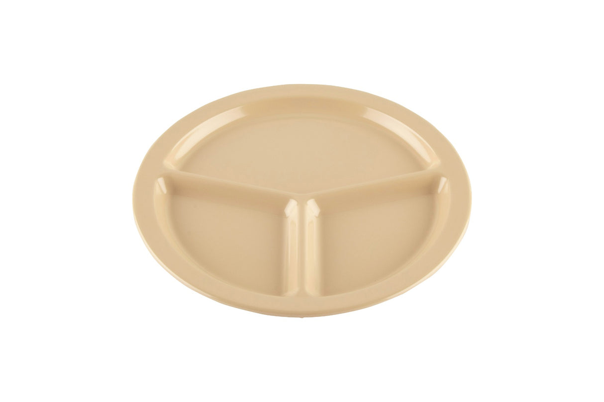 GET CP-533-T SuperMel Melamine 3-Compartment Plate 10" - Tan - 12/Case
