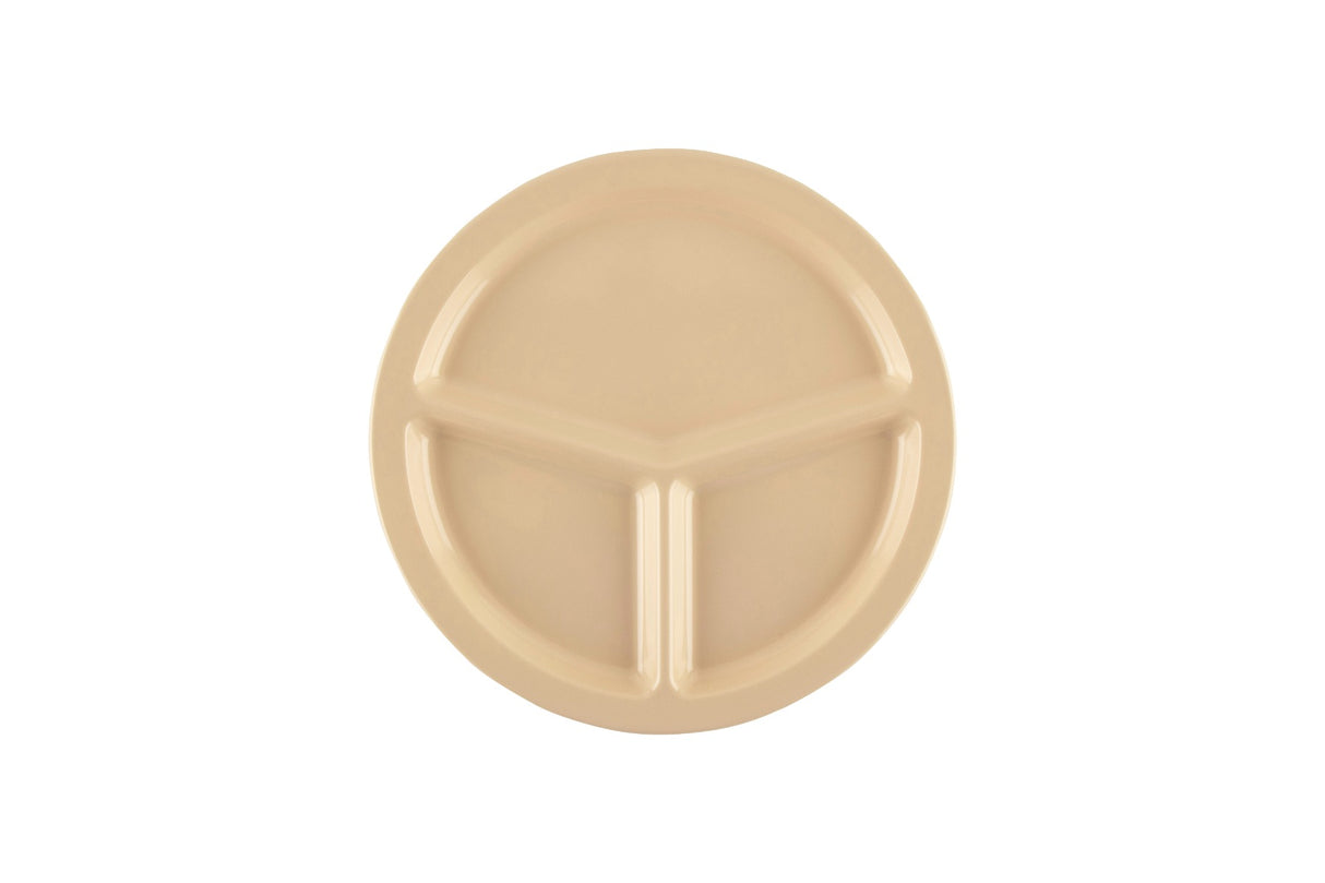 GET CP-533-T SuperMel Melamine 3-Compartment Plate 10" - Tan - 12/Case