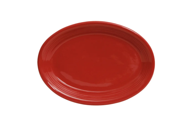 Tuxton CQH-1352 13 1/2" x 9 3/4" Oval Concentrix®© Platter - Ceramic, Cayenne - 6ea/Case