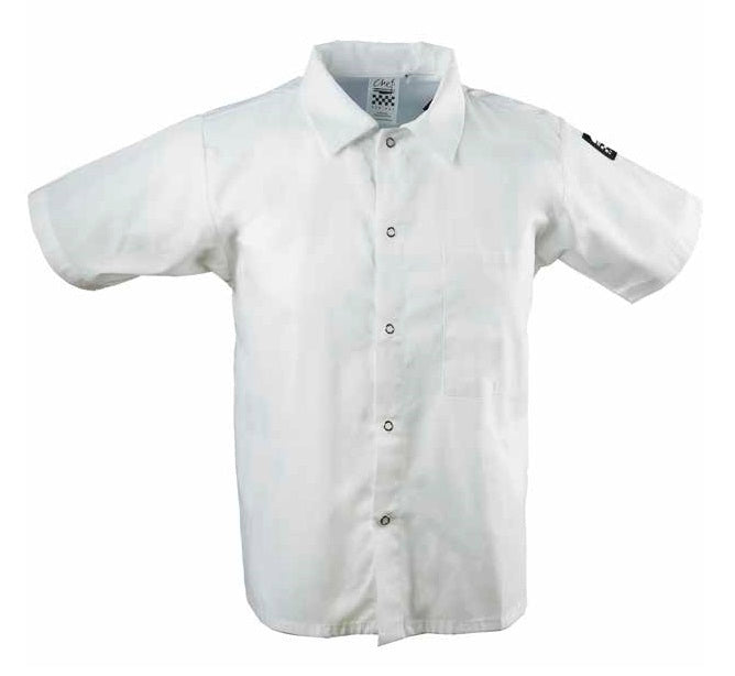 Chef Revival CS006WH-L Unisex Poly/Cotton Short Sleeve Cook Shirt with Front Snaps and Chest Pocket - White - Size Large