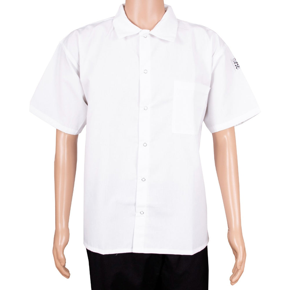 Chef Revival CS006WH-L Unisex Poly/Cotton Short Sleeve Cook Shirt with Front Snaps and Chest Pocket - White - Size Large