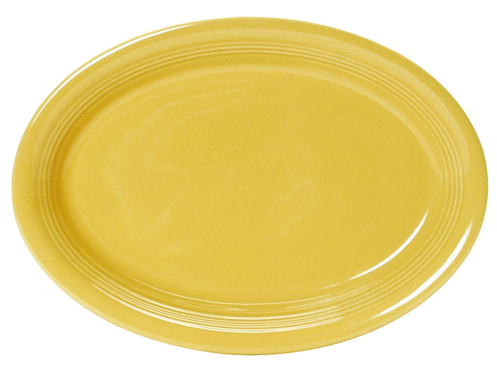 Tuxton CSH-1352 Concentrix Narrow Rim Oval China Platter 13-1/2" - Saffron - 6/Case