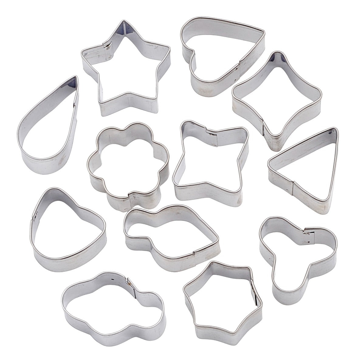Winco CST-32 Stainless Steel 12-Piece Various Shapes Cookie Cutter Set with Storage Container - 60 Sets/Case