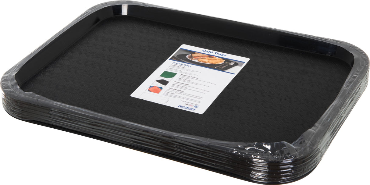 Carlisle CT1216-8103 Cafe Polypropylene Fast Food Cafeteria Tray 12" x 16" - Black - (4) 6/Pack