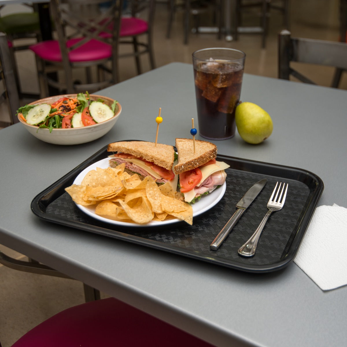 Carlisle CT1216-8103 Cafe Polypropylene Fast Food Cafeteria Tray 12" x 16" - Black - (4) 6/Pack