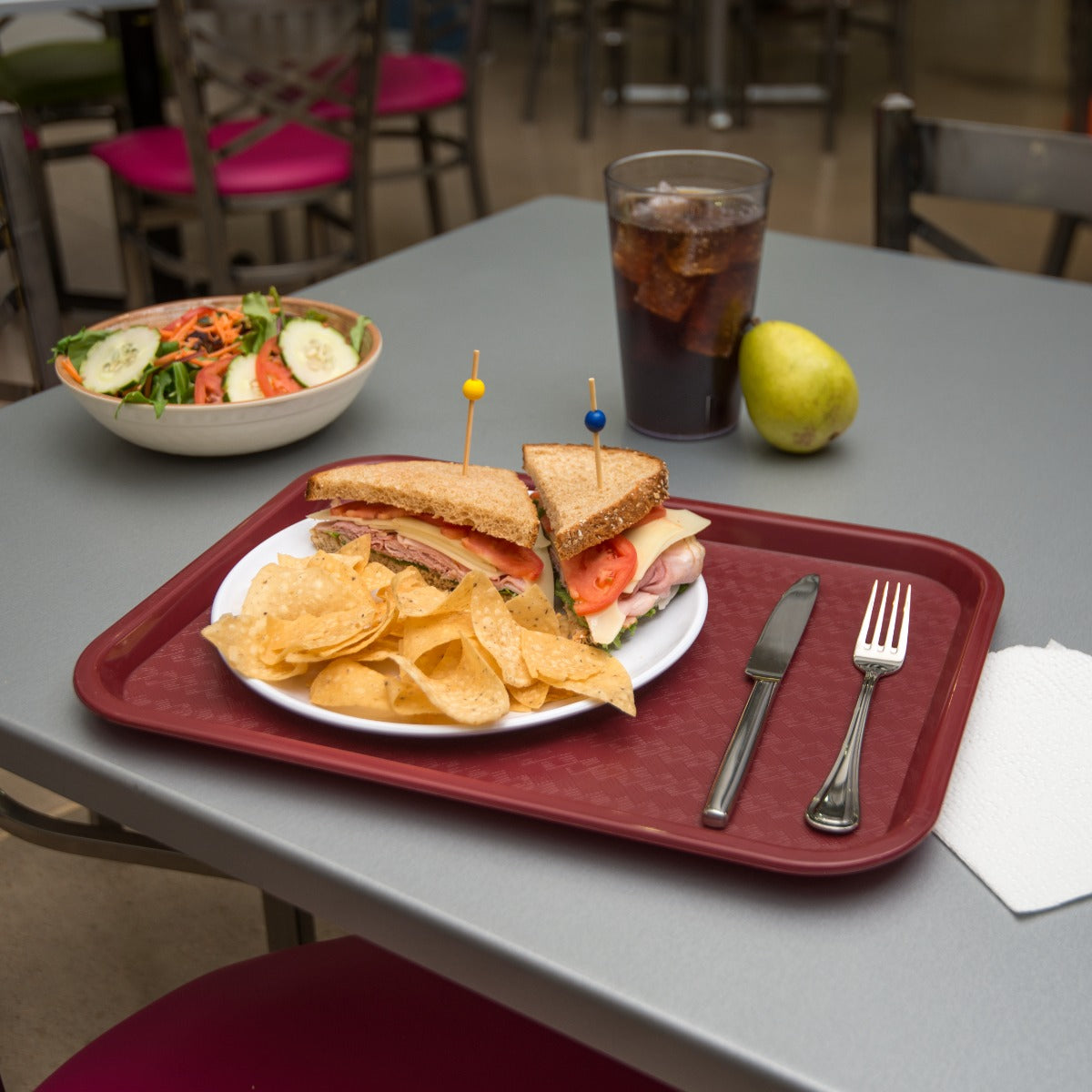 Carlisle CT121661 Cafe Polypropylene Fast Food Cafeteria Tray 12" x 16" - Burgundy - 24/Case