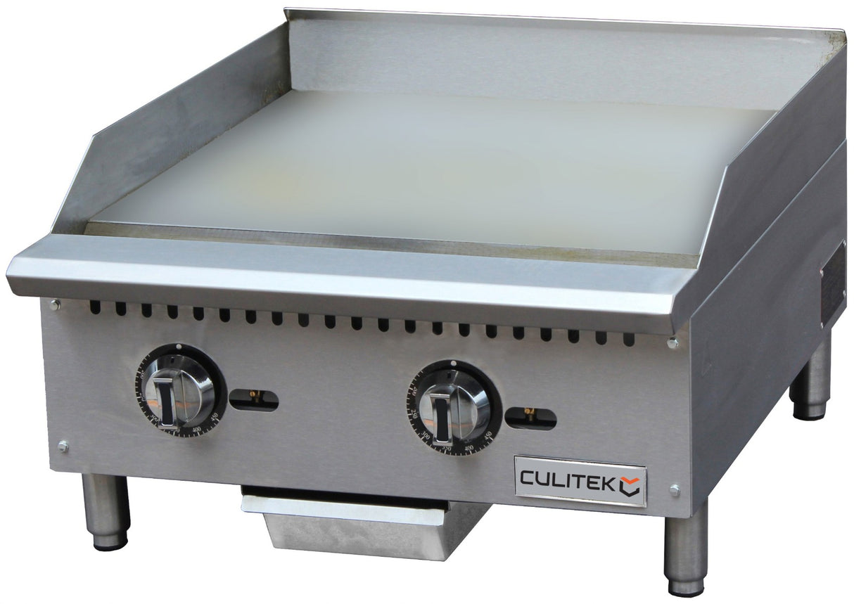 Culitek CULCTG24TNG SS-Series Countertop Natural Gas Griddle w/ 2 Burners and Thermostatic Controls 24" - 60,000 BTU