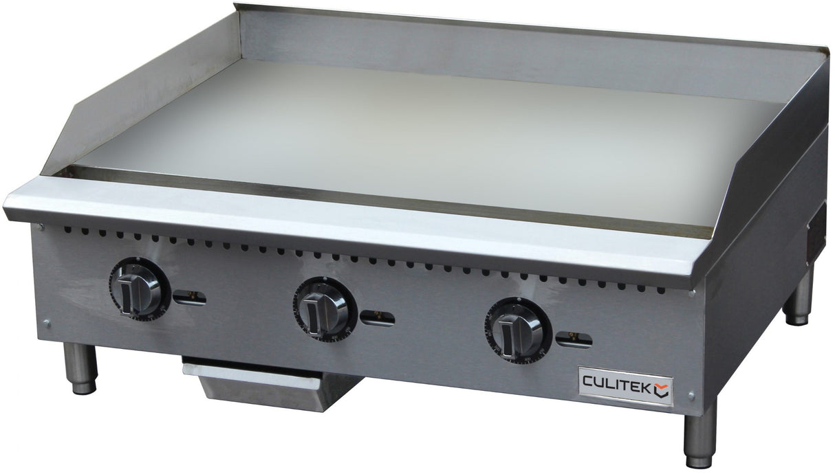 Culitek CULCTG36TNG SS-Series Countertop Natural Gas Griddle w/ 3 Burners and Thermostatic Controls 36" - 90,000 BTU