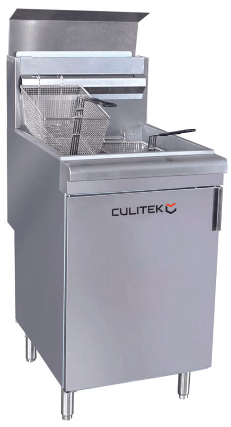Culitek CULGF150NG SS-Series One Bank Natural Gas Floor Fryer 21" - Holds 65 to 70 lb. - 150,000 BTU