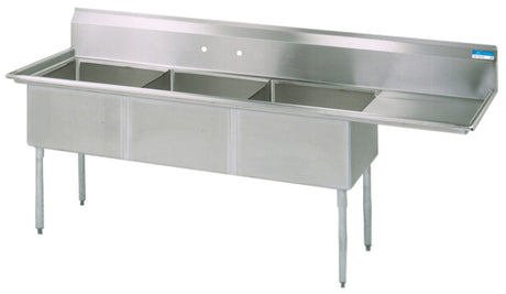Culitek C3T151512-15R 62 inch stainless steel 3-compartment sink with right drainboard