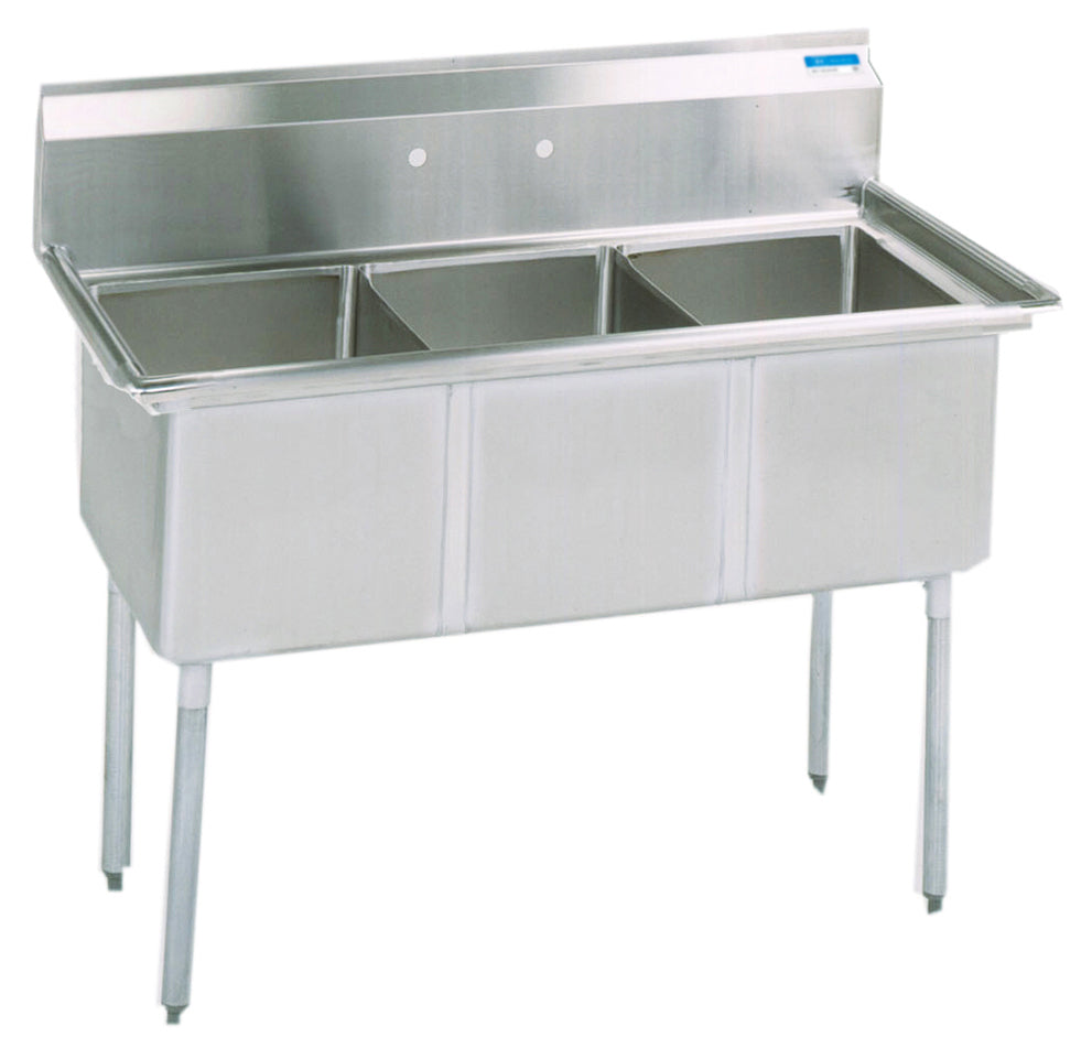 Culitek C3T18181200 59 inch stainless steel 3-compartment sink with no drainboard