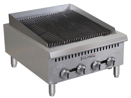 Culitek CULCTC24NG 24 inch countertop radiant natural gas charbroiler with four burners and stainless steel construction
