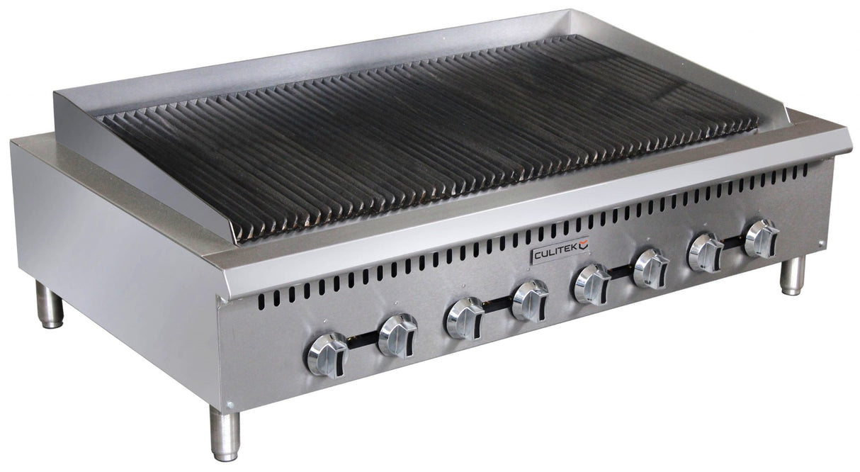 Culitek CULCTC48NG 48 inch countertop radiant natural gas charbroiler with eight burners and stainless steel construction