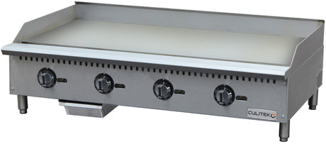 Culitek CULCTG48TNG 48 inch countertop natural gas griddle with four thermostatic burners and stainless steel construction