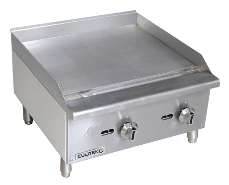 Culitek CULECTG24NG SS-Series 24 inch countertop natural gas griddle with 2 burners and manual controls 60,000 BTU