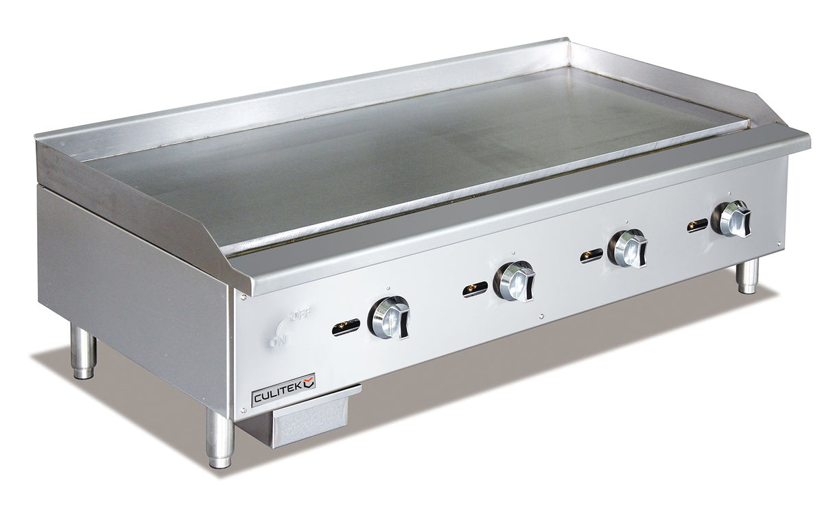 Culitek CULECTG48NG 48 inch countertop natural gas griddle with four burners and stainless steel body
