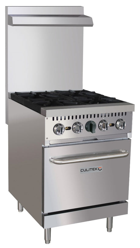 Culitek CULGR24NG 24 inch commercial natural gas range with four burners and standard oven stainless steel