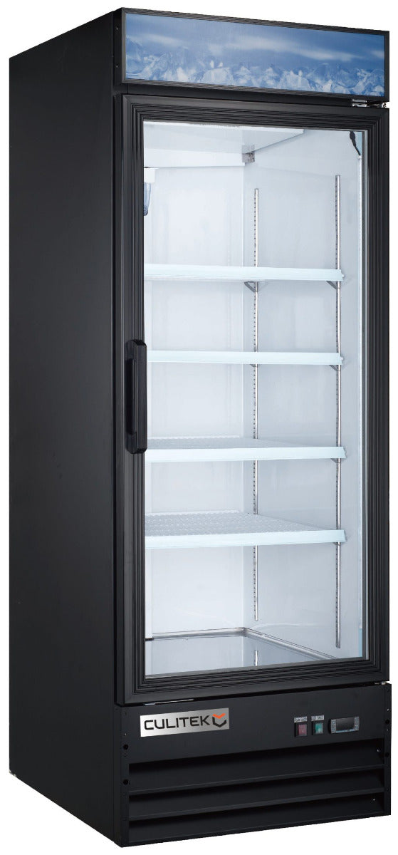 Culitek MRFS-1D/B SS-Series black 1-section glass swing door merchandiser refrigerator 28 inch 23 cu ft 115V