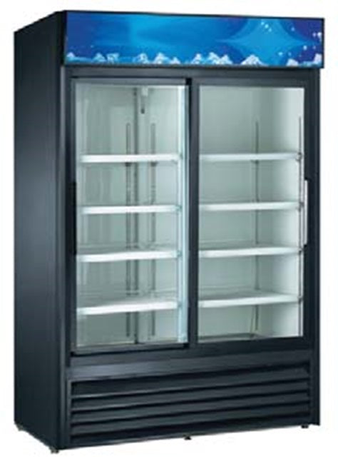 Culitek MRFS-2D-B SS-Series black 2-section 2 glass sliding door merchandiser refrigerator 53 inch 47 cu ft 115V