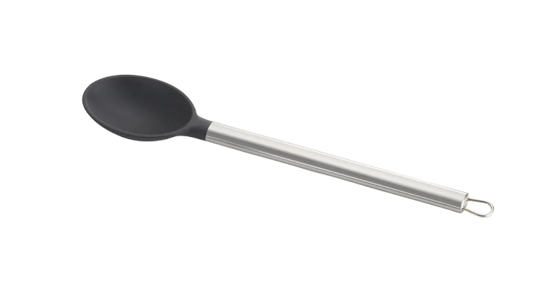 TableCraft CW400 13" Solid Serving Spoon w/ Black Silicone Head & Stainless Steel Handle