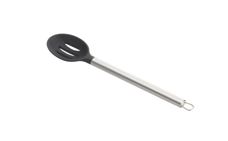 TableCraft CW401 13" Slotted Serving Spoon w/ Black Silicone Head & Stainless Steel Handle