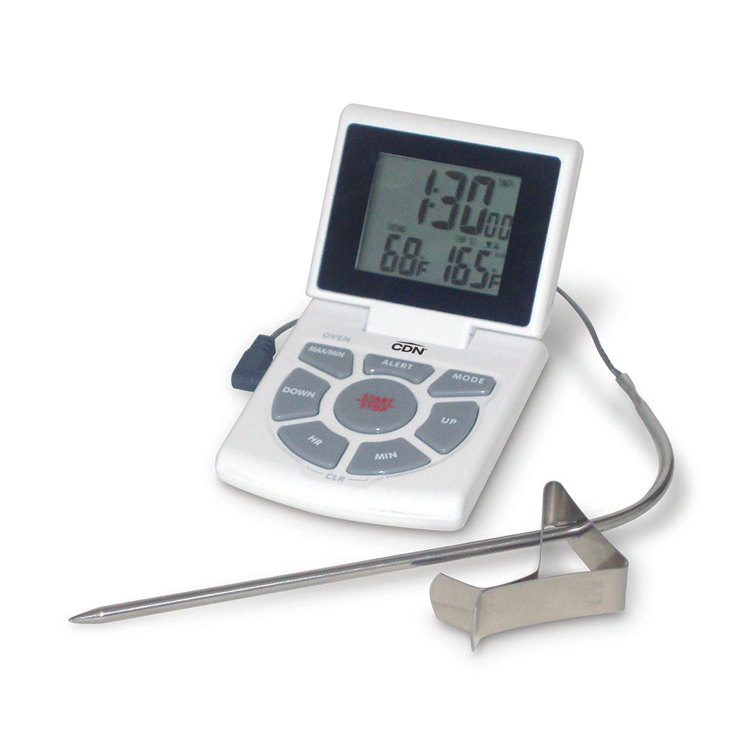 CDN DTTC-W Combo Digital Probe Thermometer, Timer & Clock - White - 14 to 392 Degrees F