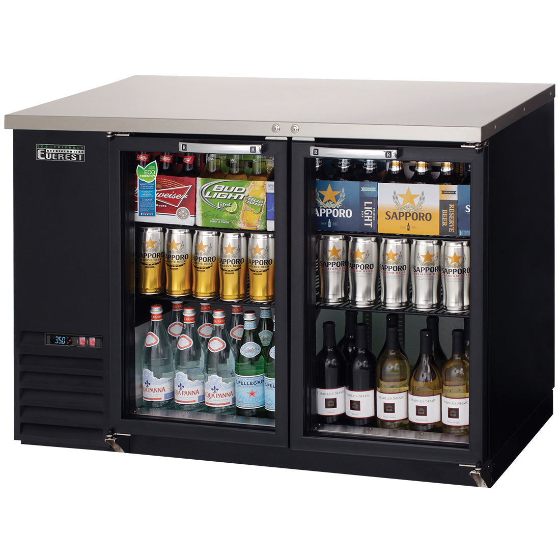 Everest Refrigeration EBB48G-24 2 Glass Door 24" Deep Back Bar Refrigerator 49" - Holds (420) 12 oz. can or (294) 12oz. bottle cap - 115v