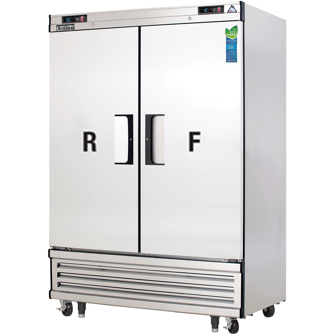 Everest Refrigeration EBRF2 2-Section 2 Solid Door Reach-In Dual Temp Refrigerator/Freezer Combo 55" - 115V