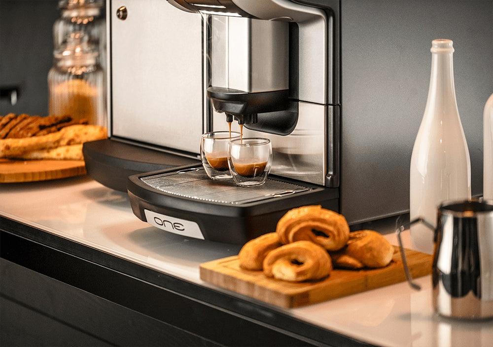 Used Egro USA EGRO ONE-TOUCH TOP MILK XP Super-Automatic Espresso Coffee Machine with a KS9 Countertop Single Gallon Milk Fridge and a Powder Module 30"W x23"D x 31"H - 220v