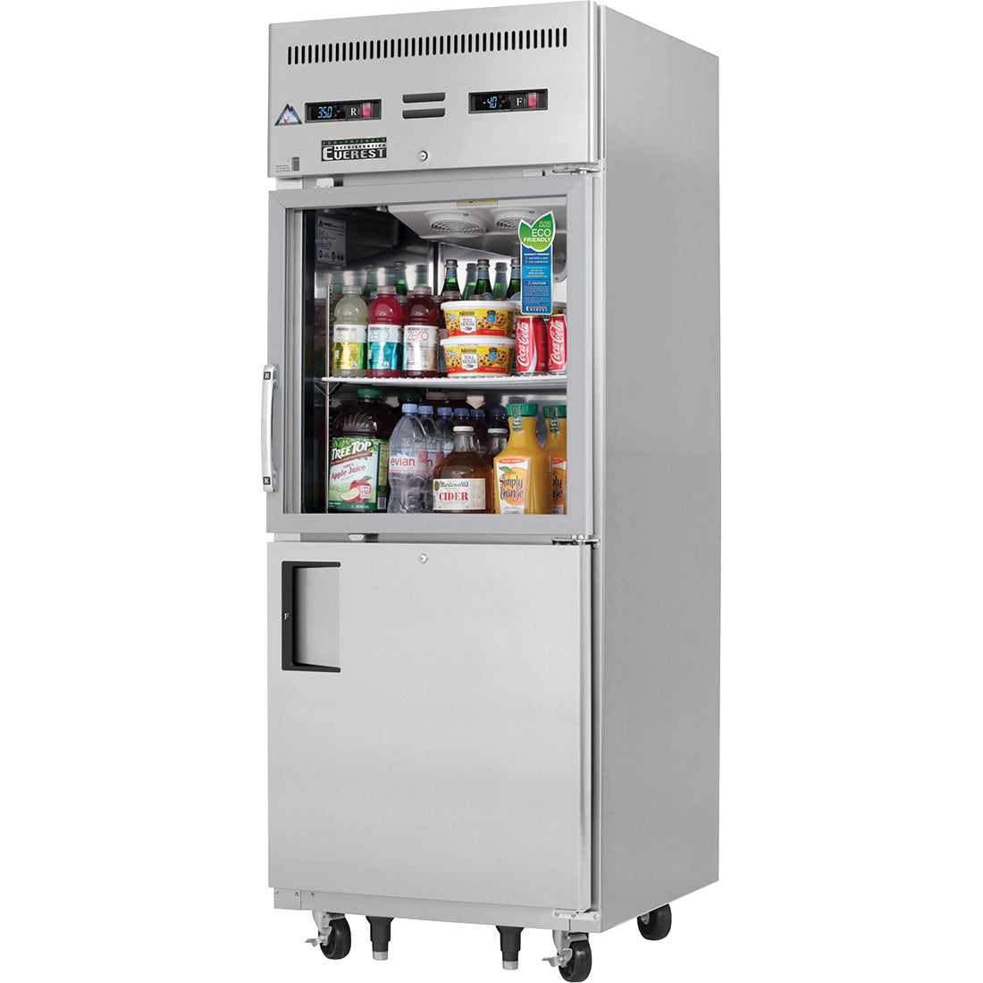 Everest Refrigeration EGSDH2 1-Section One Glass/One Solid Half Door Reach-In Dual Temp Refrigerator/Freezer Combo 30" - 115V