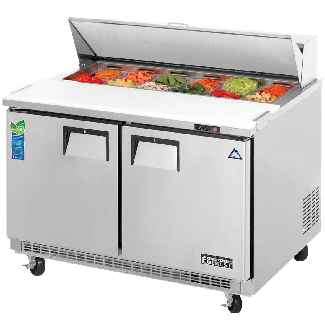 Everest Refrigeration EPBNR2 2-Section 2 Door Refrigerated Salad/Sandwich Prep Table with Back Mounted Compressor 48" - 13 Cu. Ft. - 115v