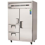 Everest Refrigeration ESRF2D2 2-Section 1 Full & 1 Half Solid Door / 2-Drawer Reach-In Dual Temp Refrigerator/Freezer Combo 50" - 115V