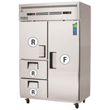 Everest Refrigeration ESRF2D2 2-Section 1 Full & 1 Half Solid Door / 2-Drawer Reach-In Dual Temp Refrigerator/Freezer Combo 50" - 115V