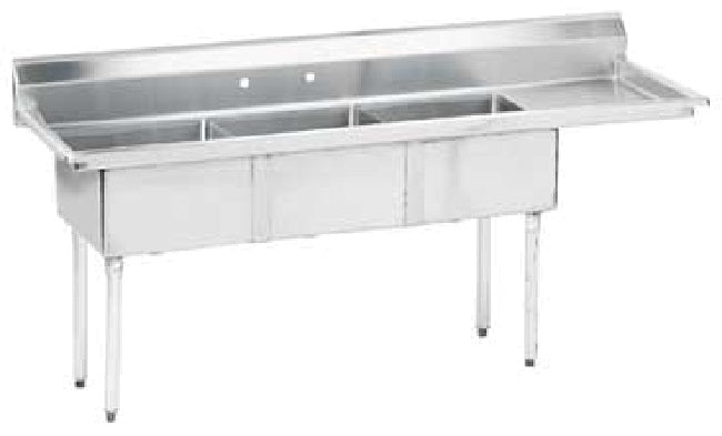 Advance Tabco FE-3-1515-15R-X Special Value Stainless Steel 3-Compartment Sink 62-1/2" with 15" x 15" x 12" Deep Bowls - Right Drainboard