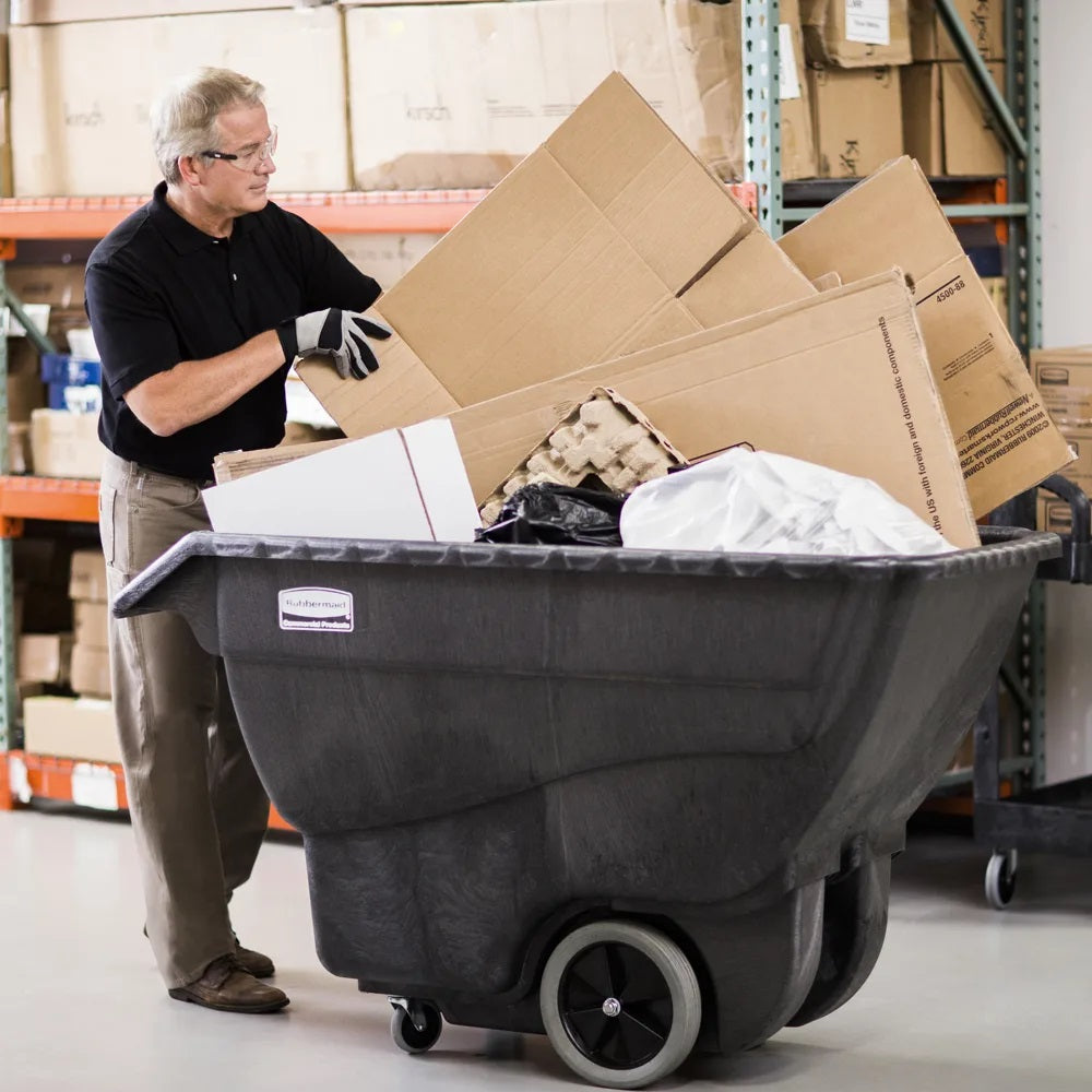 Rubbermaid FG101100BLA Structural Foam Open Top Utility Duty Tilt Truck / Trash Cart - Black - 3/4 cu. yd. (600 lb. Capacity)