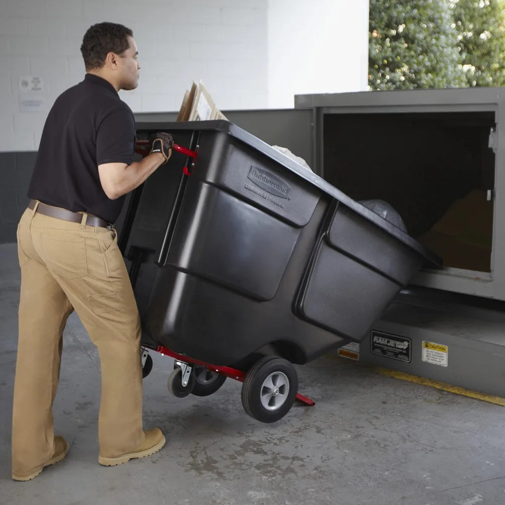 Rubbermaid FG131400BLA Rotomolded Open Top Utility Duty Tilt Truck / Trash Cart - Black -  1 cu. yd. (850 lb. Capacity)