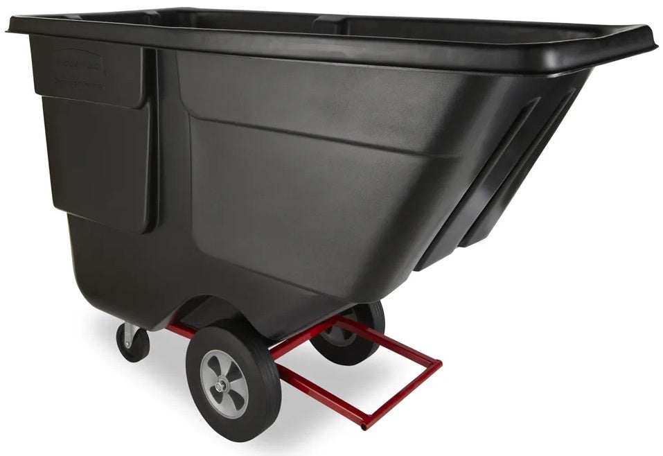Rubbermaid FG131400BLA Rotomolded Open Top Utility Duty Tilt Truck / Trash Cart - Black -  1 cu. yd. (850 lb. Capacity)