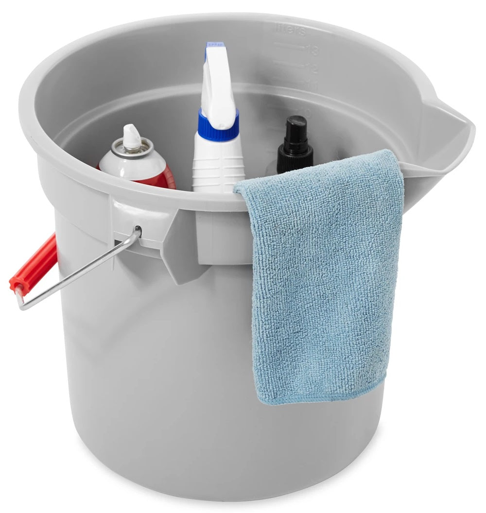 Rubbermaid FG261400GRAY BRUTE Plastic Round Bucket with Molded-In Graduations 12" dia. x 11-1/4"H - 14 qt. - Gray