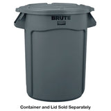 Rubbermaid FG263100GRAY BRUTE Self-Draining Round Flat Lid for use with 32-Gallon Container - Gray