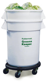 Rubbermaid FG263600WHT BRUTE Greenskeeper Vegetable Crisper Container with Lid and Dolly 32 Gal. - White