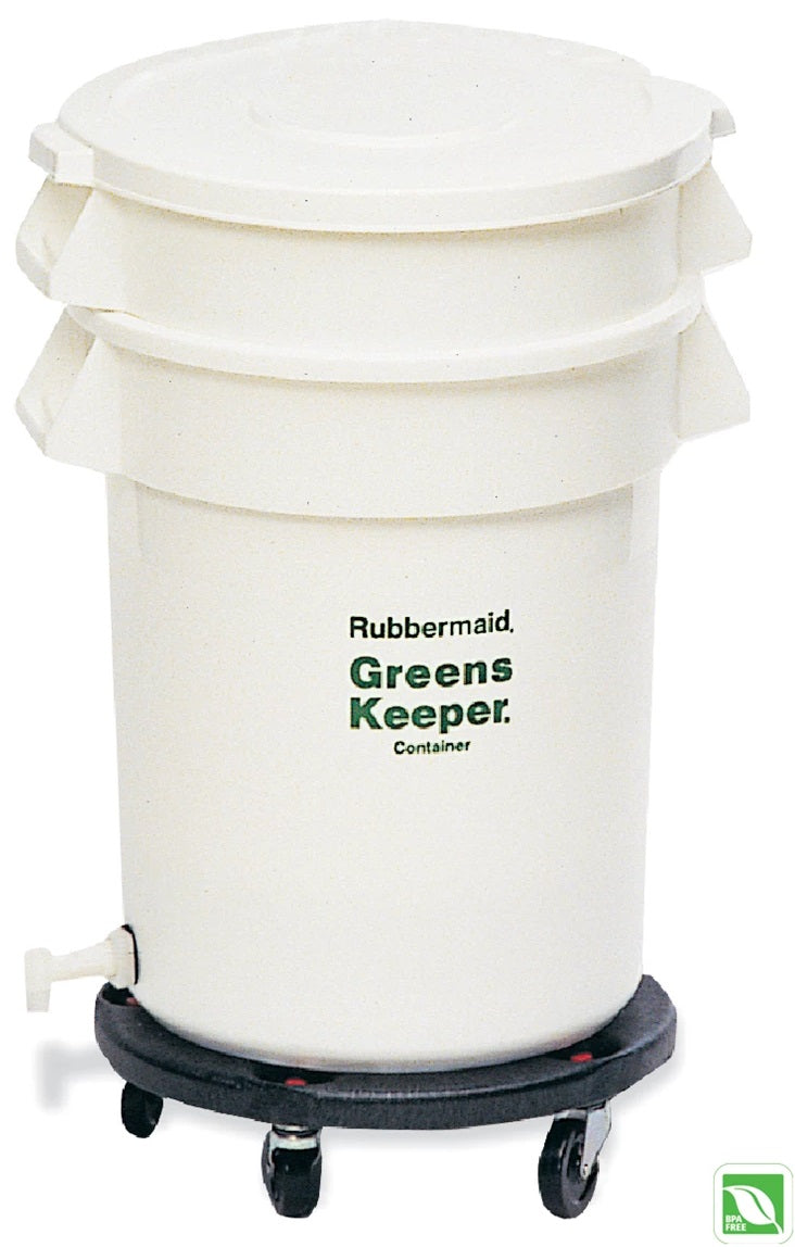 Rubbermaid FG263600WHT BRUTE Greenskeeper Vegetable Crisper Container with Lid and Dolly 32 Gal. - White