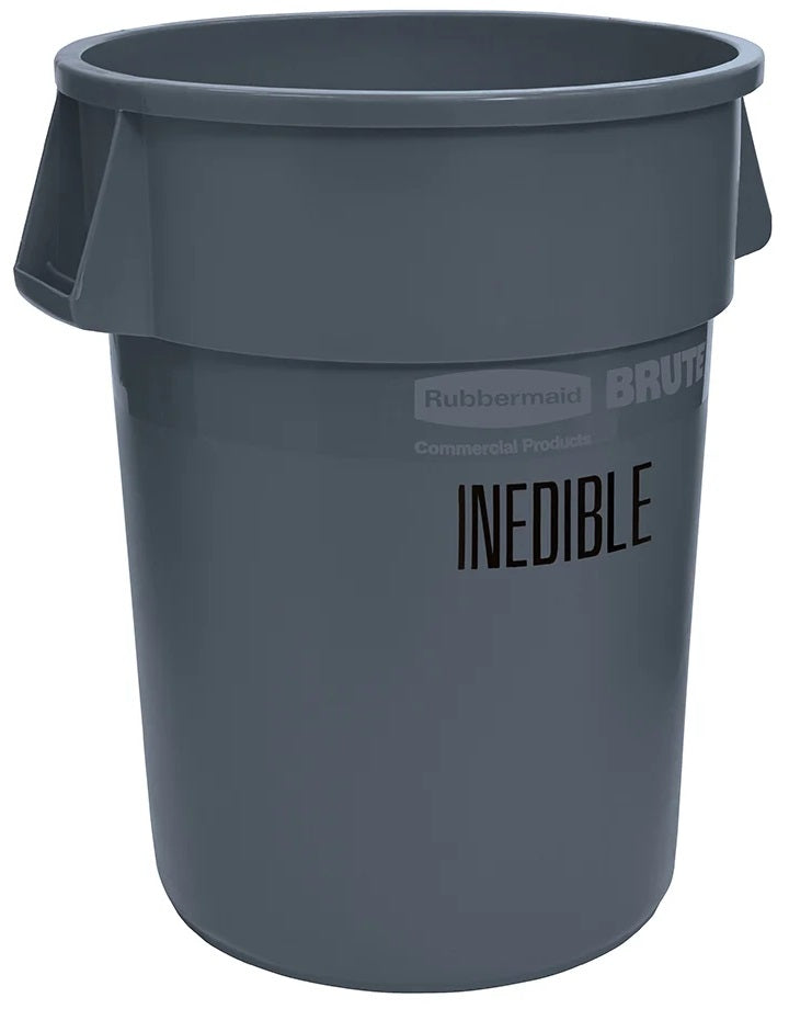 Rubbermaid FG264356GRAY BRUTE "Inedible" Round Food Processing Container 44 Gal. - Gray