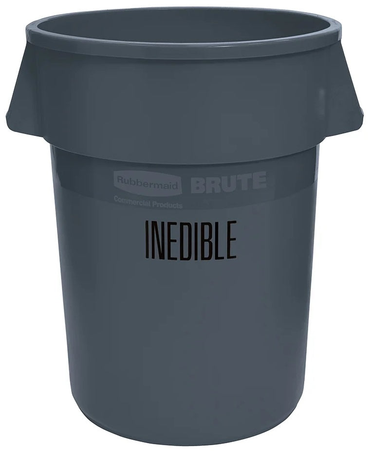 Rubbermaid FG264356GRAY BRUTE "Inedible" Round Food Processing Container 44 Gal. - Gray